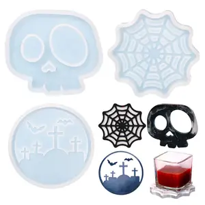 Halloween Coaster Resin Molds Creepy Spider Web Pattern Coaster Molds Coaster Molds for Epoxy Resin Casting Home Decoration