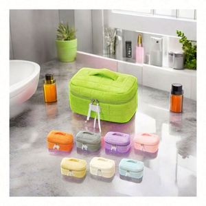 Top Quality Travel Solid Color Custom Recycled Plaid Polyester Cotton Pouch <b>Makeup</b> Cosmetic <b>Case</b> Bag With Zipper - Product Image 1