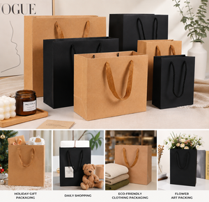 Recyclable Brown Kraft Paper Shopping <b>Bags</b> Custom Logo Printed for Retail Boutiques - Product Image 4