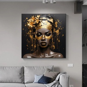 Décoration intérieure <span class=keywords><strong>moderne</strong></span> Beauté <span class=keywords><strong>africaine</strong></span> Impression sur toile Doré Noir Femmes Art mural Photos Toile Déco Décoration intérieure <span class=keywords><strong>moderne</strong></span> - Product Image 2
