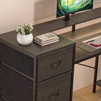 Bureau d'ordinateur moderne en forme de L multifonctionnel pour jeux, bureau avec étagère, bureau en acier et bois pour salon, bureau gain de place