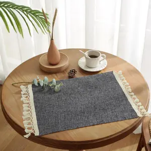 Custom Table Mats Linen Placement Mats For Dining Table//Patchwork White Linen Table Mats With Hemming