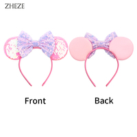 Accessoires de cheveux pour filles, décoration de fête princesse scintillante, oreilles de souris à paillettes violettes, bandeau à nœud