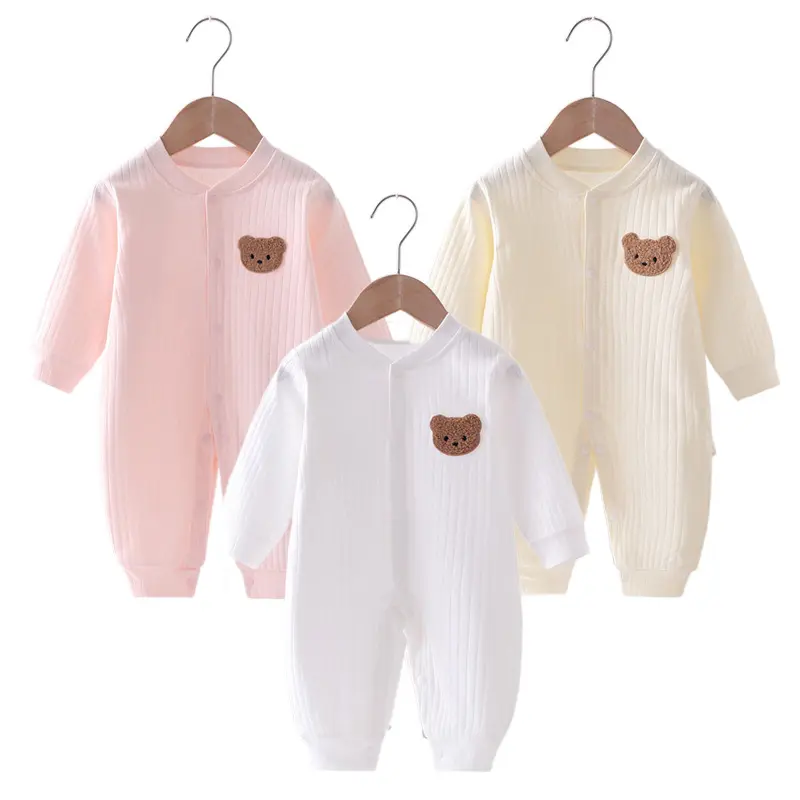 2023 automne bébé barboteuse couleur unie ours combinaison coton printemps nouveau-né une pièce vêtements pour garçons filles infantile Onesie 0-18M