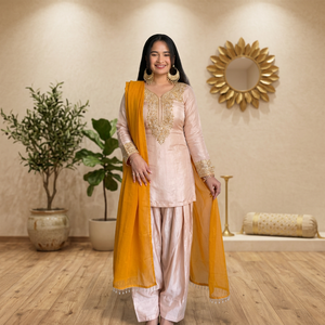 Nuevo Traje Salwar Farshi de Diseñador TENNECY para Mujer, para Bodas y Fiestas Diwali, Satén, Sin Arrugas, de Secado Rápido, con Bordado - Product Image 1