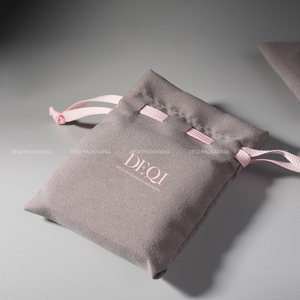 DEQI Premium Custom pink Gray Jewelry Pouches Drawstring Jewelry Pouch Bag Jewelry Packaging for <b>Ring</b> Earrings Necklace Pendant - Product Image 4