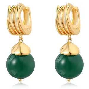 2024 nouveau Vintage naturel vert calcédoine pierre pendentif boucles d'oreilles pour femmes bijoux cadeaux personnalisés