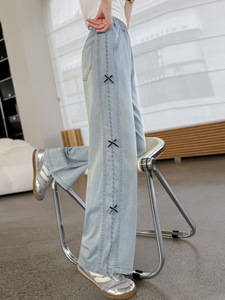 <span class=keywords><strong>Pantalon</strong></span> droit fluide en coton léger pour filles, style tendance avec nœud papillon, coupe large, nouvelle collection été 2025 pour enfants et adolescentes - Product Image 5