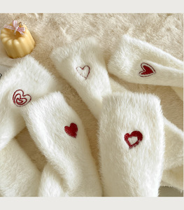 Winter Women's Embroidered Fluffy <strong>Socks</strong> Coral Fleece Floor Thick <strong>Warm</strong> Sleep Crew Anti-Slip With Body/Cuff Logo - Product Image 4