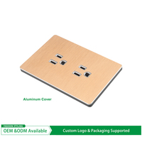 Prise murale électrique standard américaine à double interrupteur, panneau en aluminium et acier inoxydable, ports USB-A et USB-C, IP20