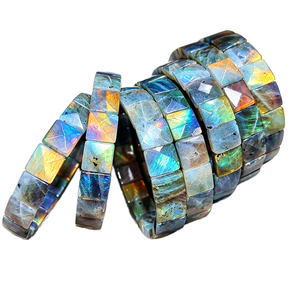 QuSong Faceted <b>Labradorite</b> Stretch Bangle High Flash Colorful Sheen Hand Row <b>Bracelet</b> Healing Crystal Folk Art One Size Jewelry - Product Image 1