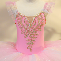 Jupe tutu de ballet rose pour enfants, en tulle scintillant avec dentelle dorée, pour spectacle de danse, robe tutu pour filles, en stock aux États-Unis