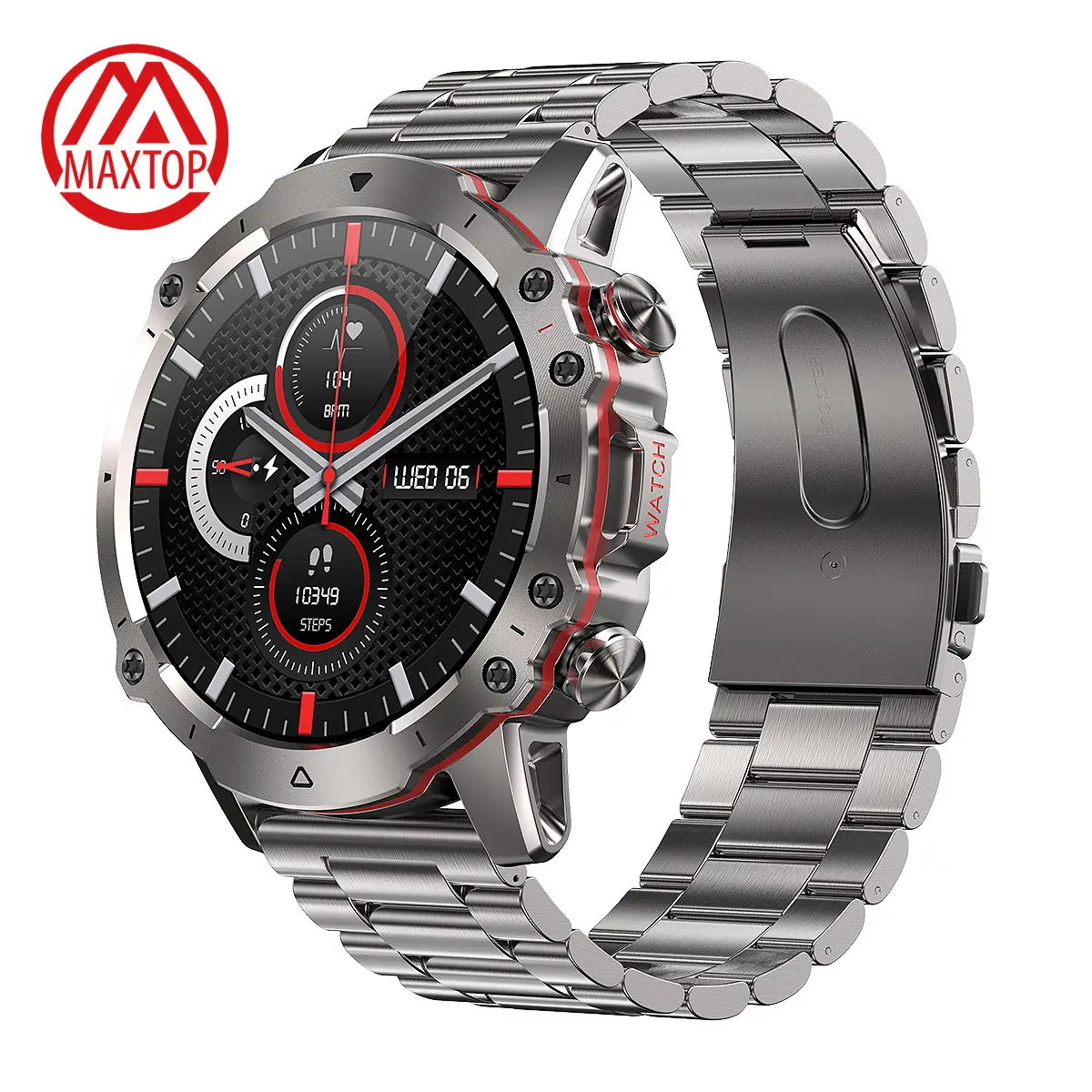 Maxtop Fashion Round Smartwatch Rugged Reloj Fitness Steel Wristwatches BT Call Watch Sport Mens Business Smart Watches