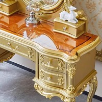 Coiffeuse de luxe de style européen en bois massif sculpté à la française avec tiroirs de rangement, ensemble de meubles de chambre