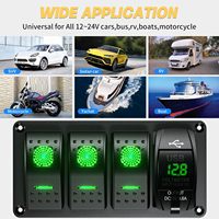 3 Gang saklar Rocker Panel aluminium dengan Voltmeter & pengisi daya USB ganda Output 4.8A 12V/24V DC sakelar Rocker cocok untuk mobil perahu truk