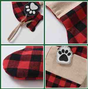Calcetín Navideño de Lino a Cuadros con Monograma Bordado, Diseño de Hueso de Pescado y Estampado de Búfalo, Estilo Boutique para Perros - Product Image 6