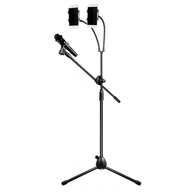 Oem Microphone Stand Double Phone Clip with Mic Holder Phone Live Stream Stand with Microphone Holder