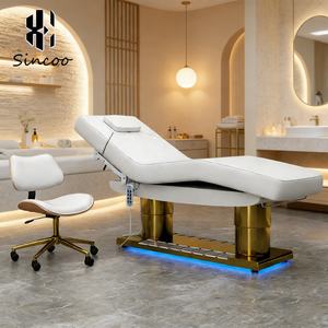 Camilla de Masaje Eléctrica Plegable de Acero Inoxidable Dorado con Doble Columna y Control de Pedal, 3 Motores, para Uso en Hoteles y Escuelas - Product Image 1