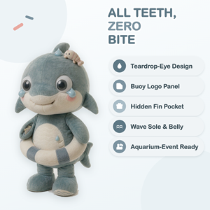 Costume de mascotte requin paresseux sur mesure 2026, taille adulte, en peluche bleue pour événements aquatiques, ODM - Product Image 6