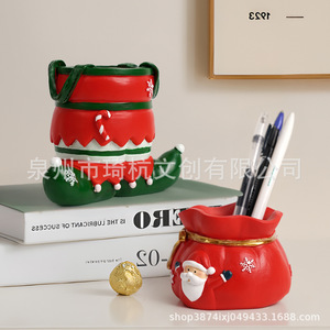 Christmas <b>Stocking</b> Pen <b>Holder</b> Resin Desk Ornament Santa Claus Design For Office Or Home Decoration - Product Image 5