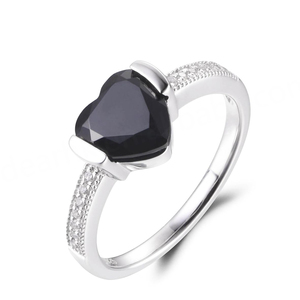 Bague en onyx noir, bijoux en onyx noir avec diamant carré en argent sterling, onyx noir - Product Image 6