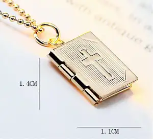 Dainty custom name or logo rectangle 18k gold plated cross bread chain brass pendant necklaces gift for men