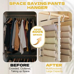 Perchero Multifuncional de Acero Inoxidable para Pantalones, Diseño Plegable en Forma de Escalera, Ganchos Novedosos, Almacenamiento de Ropa Multicapa sin Costuras - Product Image 5