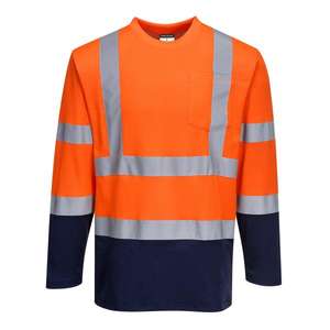 PORTWEST - S280ONRM Camiseta bicolor de manga larga de algodón Comfort naranja/Azul Marino-EAN 5036108320028 ROPA DE TRABAJO DE LA HI-VIS - Product Image 1