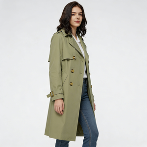 Cappotto Lungo Classico da Donna in Maglia Pesante <span class=keywords><strong>Verde</strong></span> con Fibbie, Imbottito e Isolante - Product Image 1