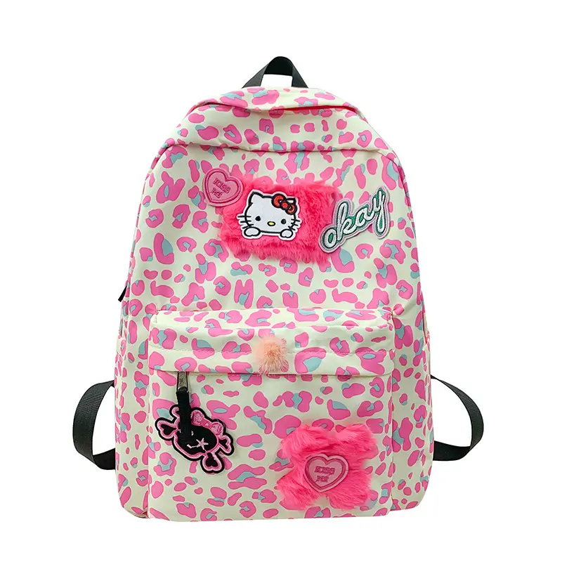Cartoon backpack female creative pink leopard print large capacity backpack student high school student leisure travel backpack