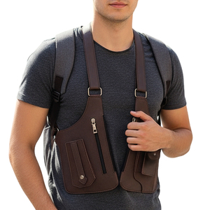PU Leather Double Shoulder Fishing Bag Multi-Pocket Underarm Strap Wallet Pocket Anti-Theft for Men Women Travel Outdoors - Product Image 2