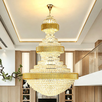 DUOMEIJU Lustre LED en cristal de luxe doré à hauteur réglable, éclairage pour hôtel, église, escalier, grande taille, 3000K, lumière chaude