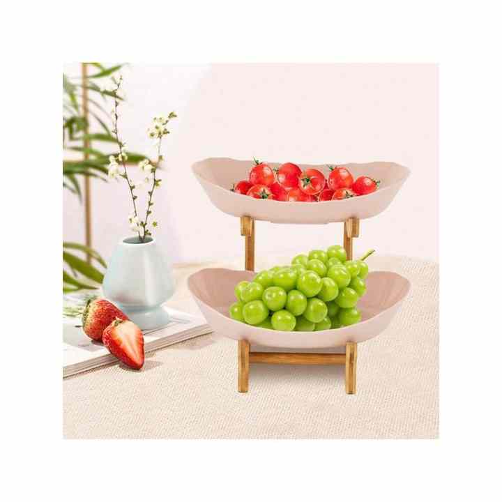 2-Tier Open Design Fruit Serving Tray 2-Layer Snack Bowl Multi-Function Table Top Organizer for Fruit Cookies Small Items Fruit