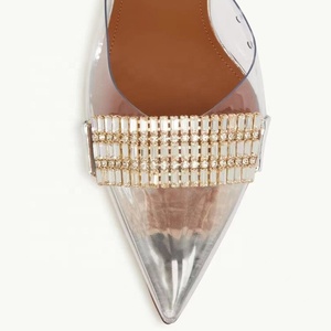 PVC Upper Women Thin Heels Mules Transparent Diamonds Slides <b>Shoes</b> Sexy Fashion Sandals Silver Ladies Dress Slippers - Product Image 5