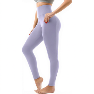 High Waist Seamless Yoga <b>Leggings</b> Women Solid Color Full Length Elastic Waist Pants Pockets Four Way Stretch Spandex Polyester - Product Image 1