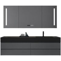 Armoire de salle de bain moderne de luxe Personnalisable Rock Mirror Lumière intégrée Conception intelligente Laque Panneau de porte Lavabo