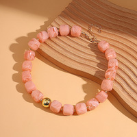 Nouveau Collier de Créateur Tendance avec Perles Carrées Colorées et Perles Rondes Géométriques Dorées CCB, Ras-du-cou pour Femmes et Filles