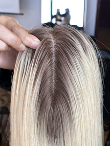 Extensions capillaires 100 % naturelles vierges européennes pour femmes, avec raie au milieu, lisses, blondes dorées, pour cheveux clairsemés, base en soie - Product Image 2