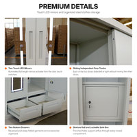 Armoire coulissante moderne sur mesure à 4 portes en acier, placard métallique avec miroir LED pour chambre à coucher, meuble de rangement pour vêtements
