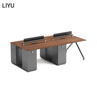 Bureau de travail moderne en bois Liyu pour 4 personnes avec tiroir, armoire latérale, structure en acier, poste de travail modulaire pour le personnel