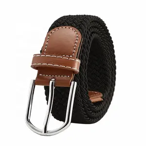 Cinturón trenzado elástico con hebilla de cinturón de tela de poliéster Unisex al por mayor de colores mezclados baratos para mujeres y hombres