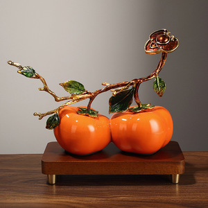 Adorno de Calabaza Estilo Chino, Cerámica con Patrón Craquelado, Decoración de Aleación para Sala de Estar, Entrada, Estante de Exhibición, Regalo - Product Image 4