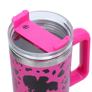Taza de Cerveza de Viaje Personalizada de Acero Inoxidable de 40 oz con Diseño de Leopardo y Bandera Nacional de EE. UU., Asa y Pajita, 8 Colores Clásicos - Product Image 2