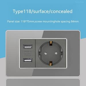Prise murale double USB type C en verre trempé, norme européenne, avec interrupteur et trois prises de courant - Product Image 6