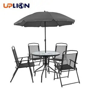 傘テーブルと4つの折りたたみ椅子のセットを備えたアップリオン6ピースブラックパティオガーデンセット