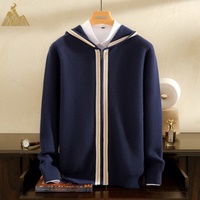 Cardigan à capuche en cachemire épais 2x2 à côtes jacquard, doux et chaud, tricoté, de luxe, personnalisé pour homme, calibre 12