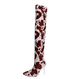 Xinzirain personnalisé femmes mode animaux talons Stiletto demi-côté fermeture éclair vache impression sur le genou haute cuisse <span class=keywords><strong>bottes</strong></span> en cuir - Product Image 6