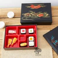 Boîte à bento rectangulaire de style japonais en plastique ABS avec couvercle et compartiments multiples durables pour sushis, collations et repas