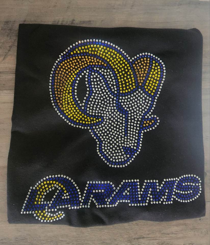 Custom Football Team Logo Design Hot Fix Iron-On Rams Motif Bling ...