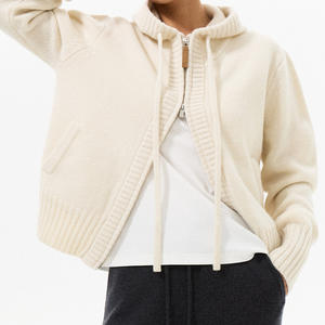 Высококачественный женский кардиган-худи из 100% шерсти с капюшоном, разноцветный, с длинным рукавом, вязаный, с низким MOQ - Product Image 3